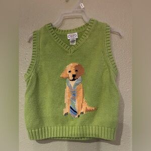 Talbots Kids Light Green Dog Design Knit Sweater Vest